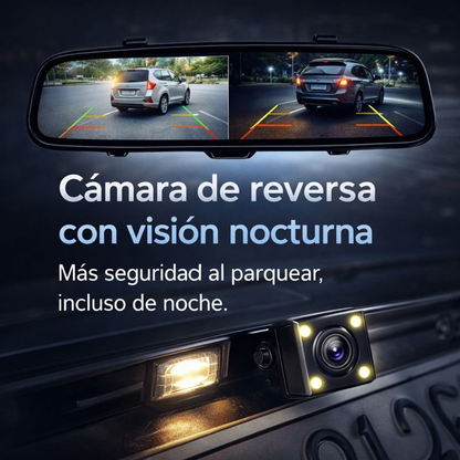 DriveGuard X™  Cámara de retrovisor dual HD, graba en todo momento.
